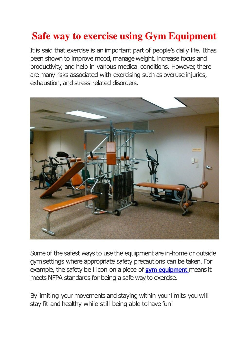 What is an Example of Being Safe While Using Fitness Equipment?